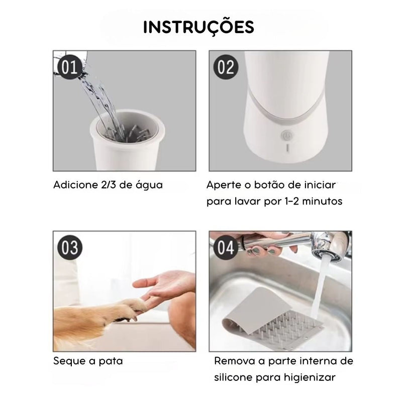 Limpador Automático de Patas |Portátil, Recarregável via USB