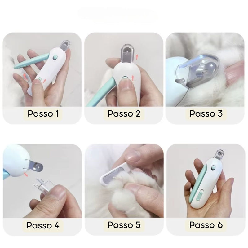 Aparador de Unhas Pet com LED e Coletor – Corte Seguro e Preciso