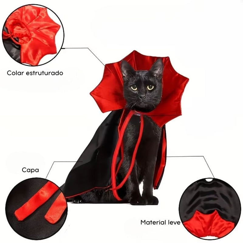 Fantasia Capa de Vampiro para Pets – Com Ajuste Fácil